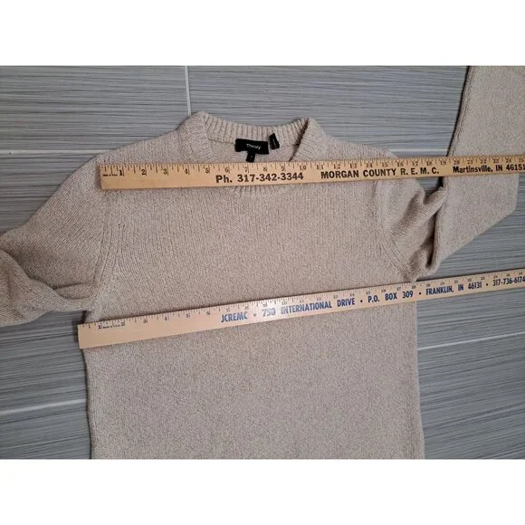 Theory Cashmere Wool Blend Bouclé Knit Sweater Beige Long Sleeve Small Women's - Picture 9 of 11